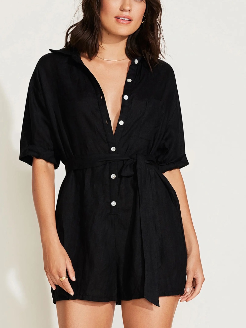 Vitamin A Black Linen Romper